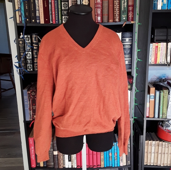 Brooks Brothers Other - Brooks Brothers 346 Orange V Neck Wool Sweater L
